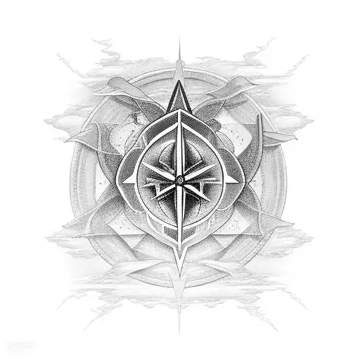 A Black-grey Tattoo Of A Spiritual Symbol Incorporating Elements Of Engineering