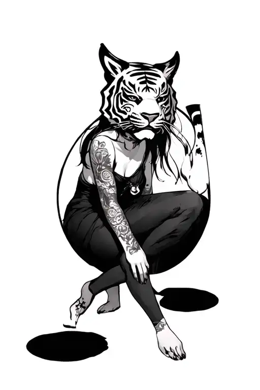 Girl With Character With Tiger Mask On Her Head