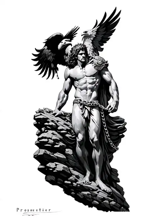 Prometheus Chained To A Rock With Eagle On Shoulder