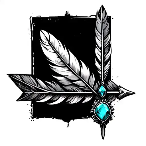 An Arrow With Feathers Attached And A Turqoise Birthstone Attached