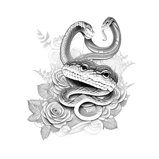 A Snake Coiling Around A Trail Of Flowers And Vines