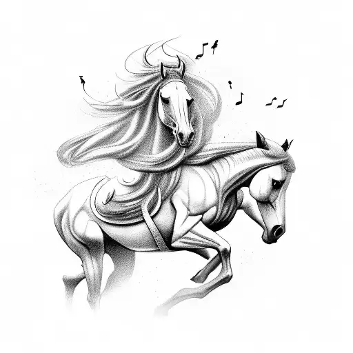 A Majestic Horse Galloping Through A Field Of Musical Instruments