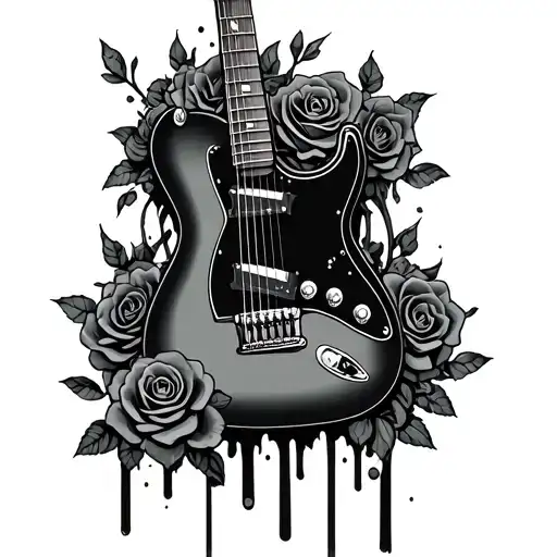 Guitar With Roses Growing Out Like A Grave