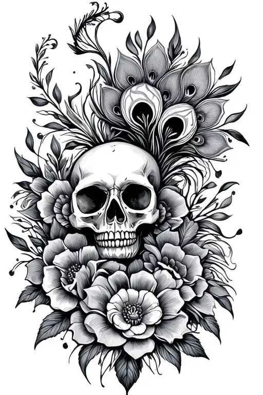 Peacock Skulls Flowers