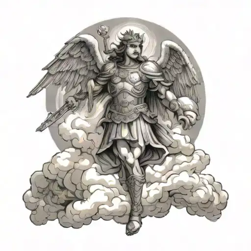 Saint Michael In The Clouds Killing Demon
