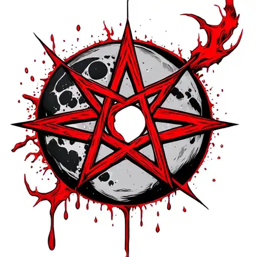 Red Pentagram With Blood Moon