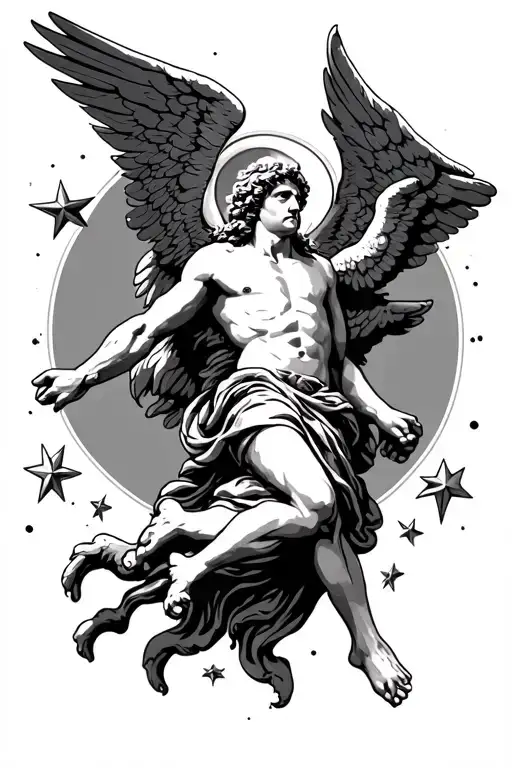Saint Michael Falling Angel Falling With Stars Around It