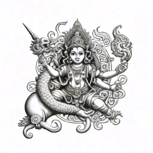 A Unique Fusion Of Art And Hindu Mythology In A Black-grey Style