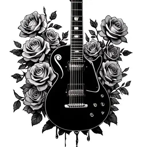 Guitar With Roses Growing Representing Love And Death