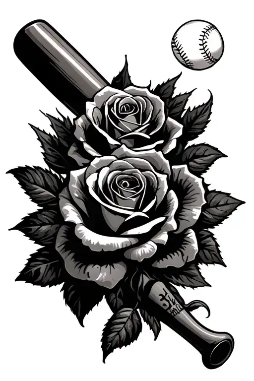 Bed Of Roses With Baseball Bat And Baseball