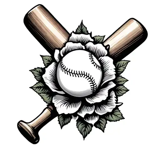 Bed Of Roses With Baseball Bat And Baseball