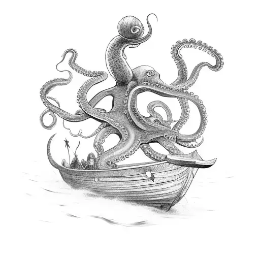 Octopus Attacking A Viking Longboat