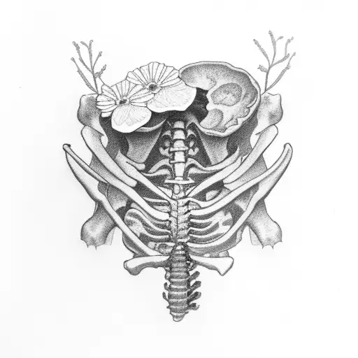 Rib Cage With Flowers Growing Out Of It