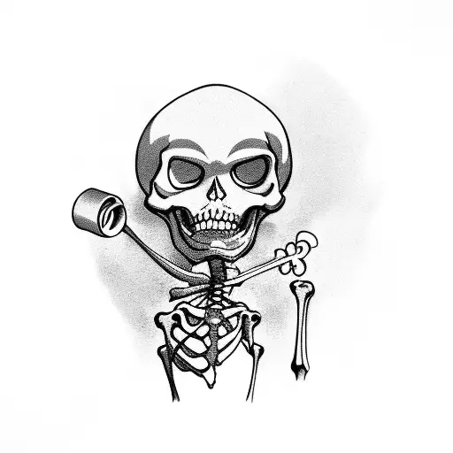 A Skeleton Barmen With A Shaker In One Hand And A Drink In The Other One