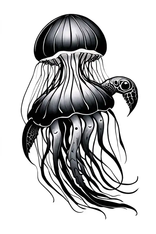 A Simplistic Jellyfish Followed By A Simplistic Turtle