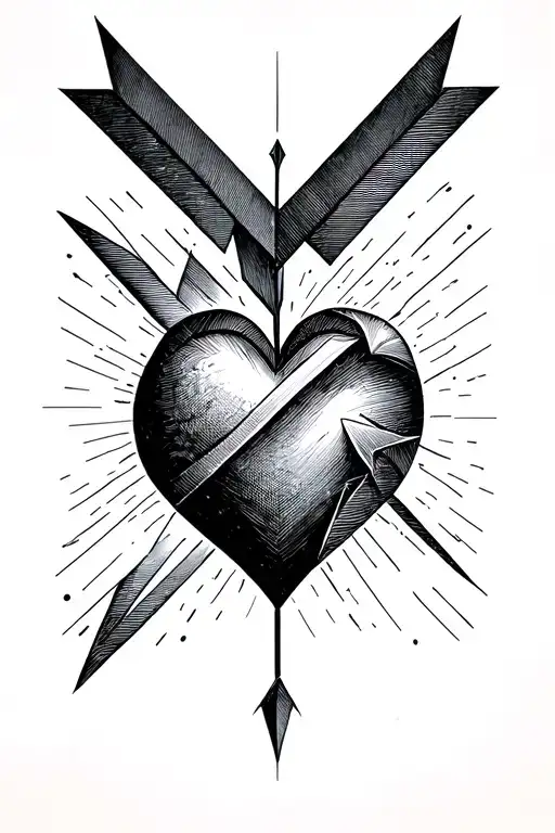 Geometric Linework Arrow Going Vertical Towards A Heart