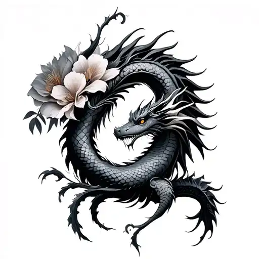 Pisces And Dragon Sign With Flowers