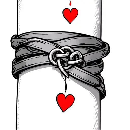 Bracelet Tattoo Chain Wrapping Around The Leg With Hearts