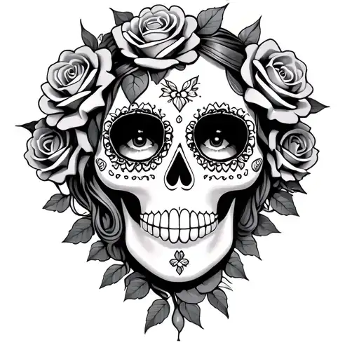 Sugar Skull Female With Roses