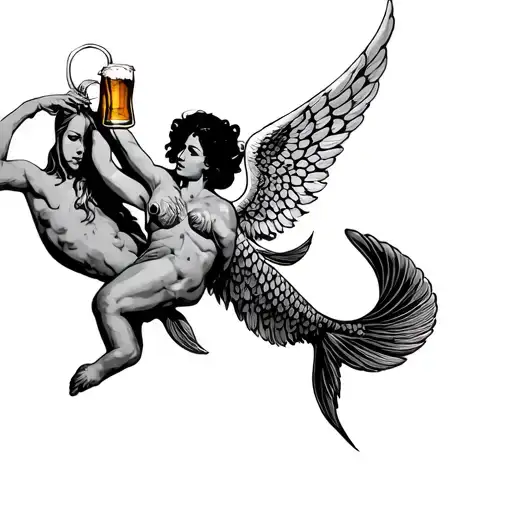 Sagittarius Drinking A Beer Hanging Out With A Pisces Angel