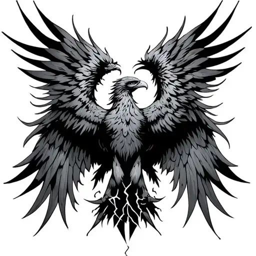 Pheonix With Lightning Bolts Striking In Fine Line