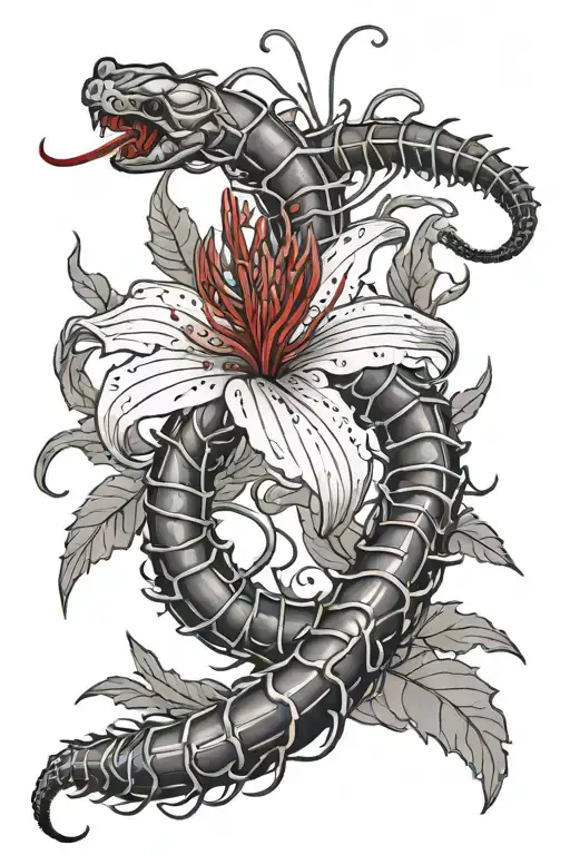 Centipede Wrapped Around A Red Spider Lily