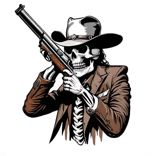 Cowboy Skeleton Holding Lever Action Rifle