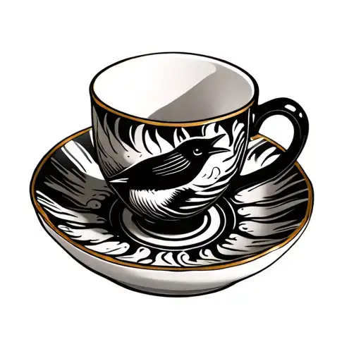 Kintsugi Cup And Saucer With Robbin Bird