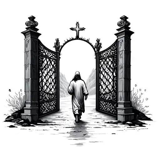 Person Walking Through Gates Of Heaven