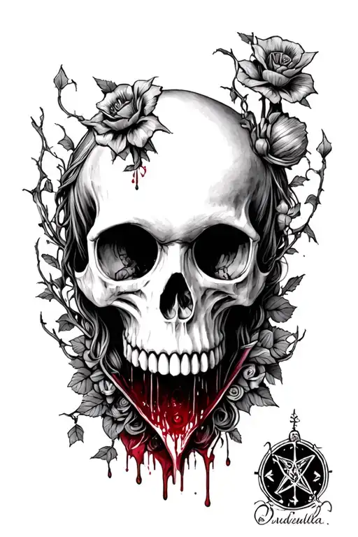 Creepy Bloody Morbid Skull Alice In Wonderland Sleeve