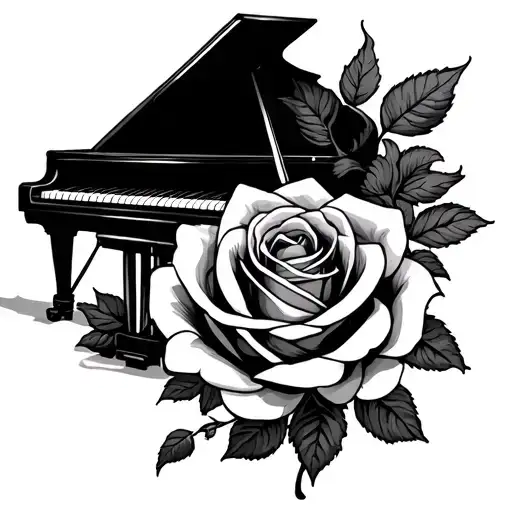 Piano And Rose Intertwined