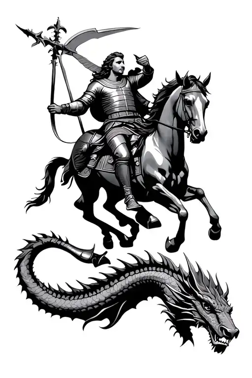 Saint George On A Horse Stomping On And Spearing A Dragon Below Him