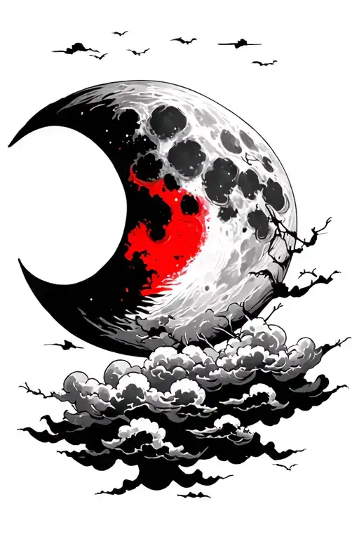 Red Hunters Moon With Clouds