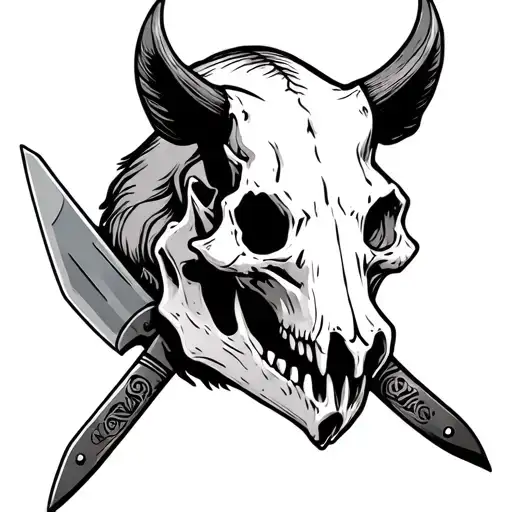 Hog Skull With Crossed Knives