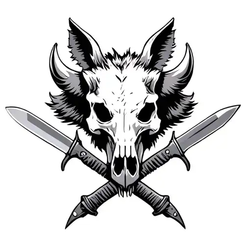 Boar Skull Crossed Knives
