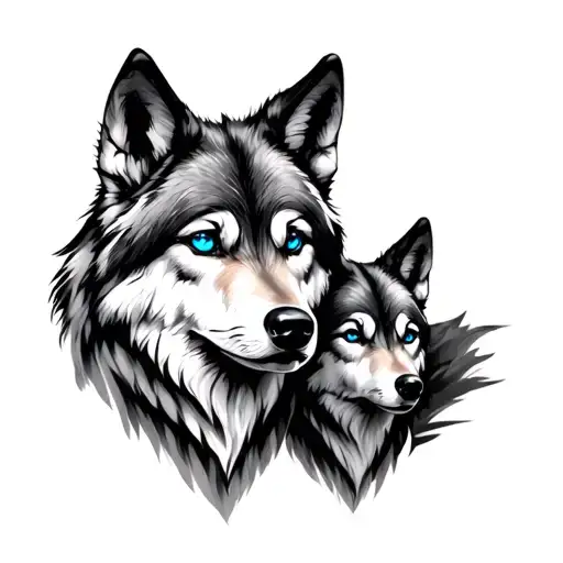 Mother And Son Wolf Blue Eyes