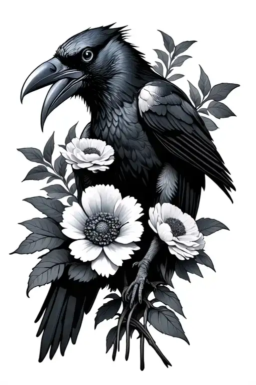 Raven Holding Flowers