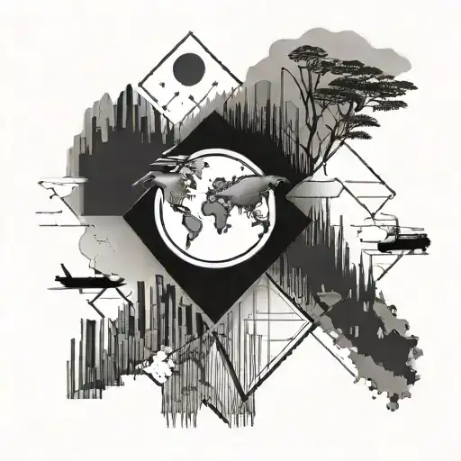 Travel Theme Tattoo In Gemetric Line