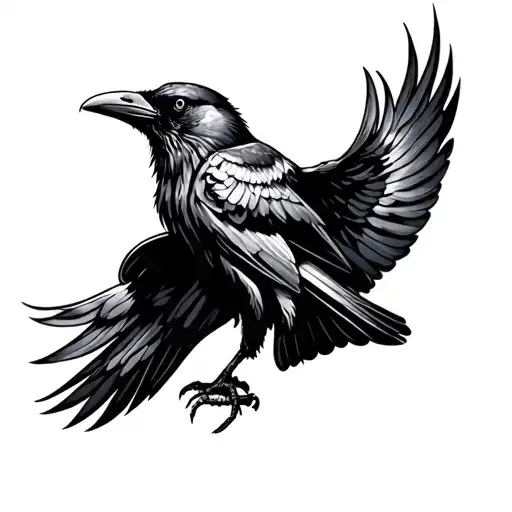 Only A Raven Looking To The Top Left Side