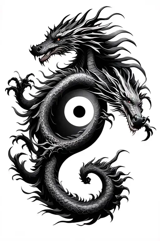Yinglong Dragons Making Yin Yang Symbol With There Tail