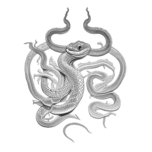 A Black-grey Tattoo Of An Open Book With A Snake Slithering Out Of It
