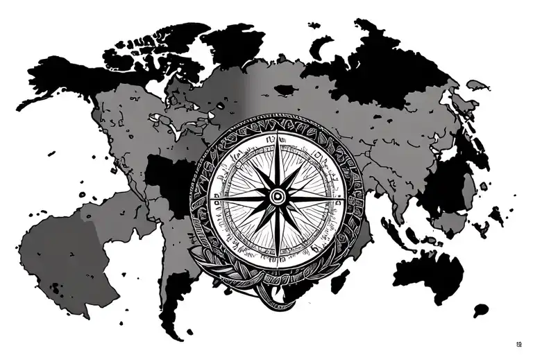 Nautical World Map Compass Rose Intertwined