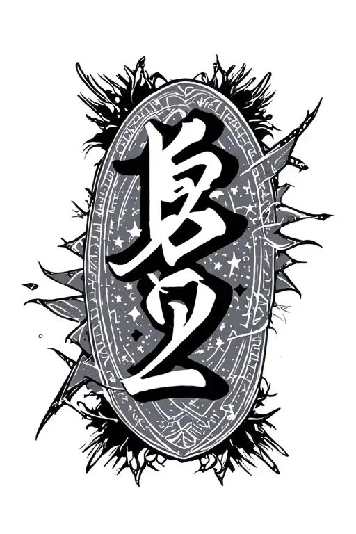 1222 Number With Kanji Symbol Of Balance And Stars On Forearm