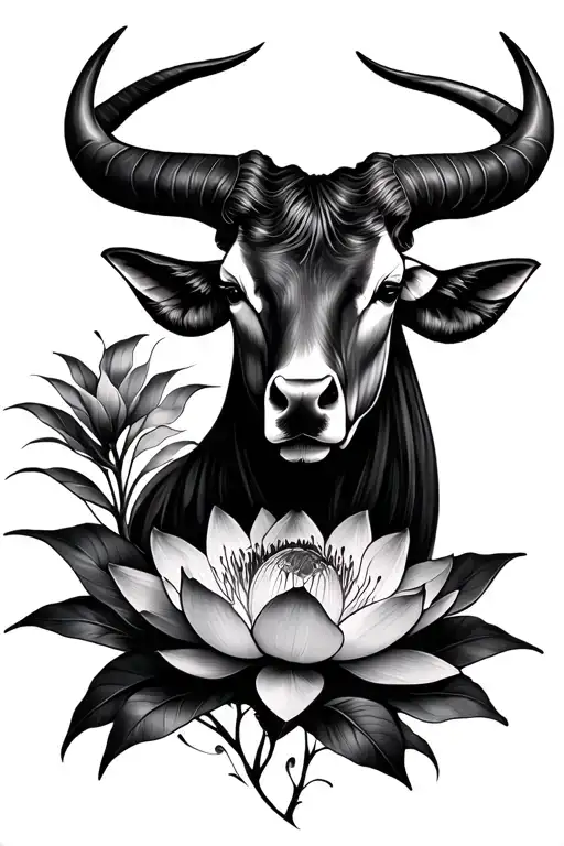 Taurus Sign And Lotus Flower