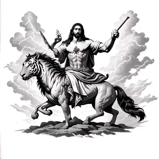 Jesus Tiger Spartan Atlas Greek God Horses Lightning Clouds