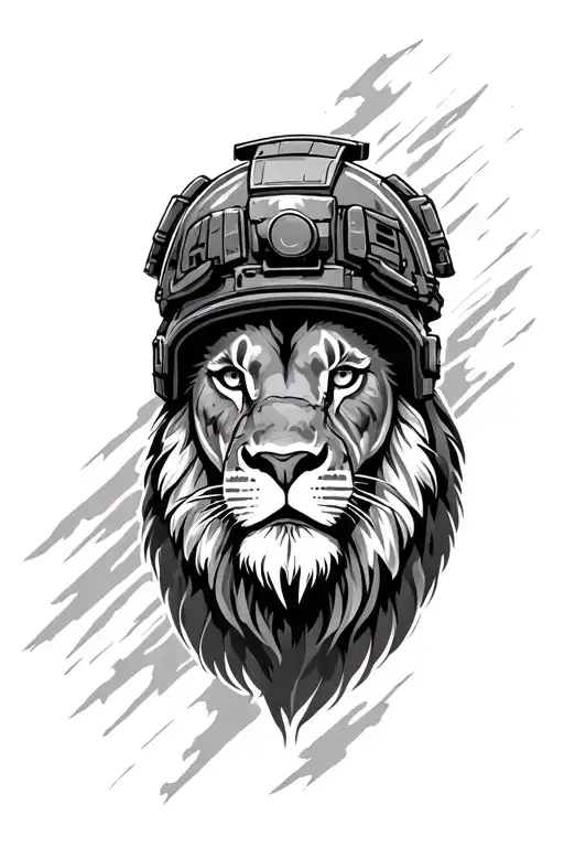 A Lion With A Special Forces Helmet