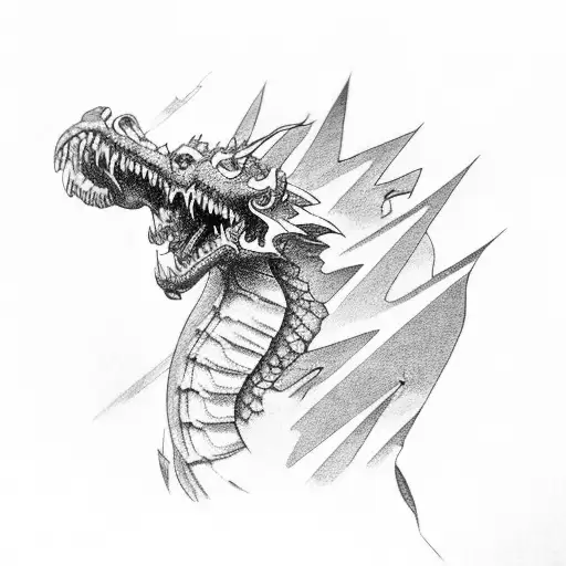 A Fierce Dragon Breathing Lightning Bolts And Surrounded By Stormy Skies