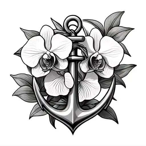 Orchids And Anchor Intertwined