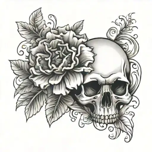 Marigold Flower With Skull