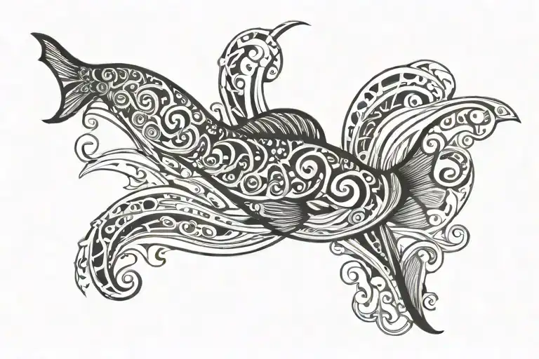 Tribal Band Tattoo Waves And One Fish Swimming